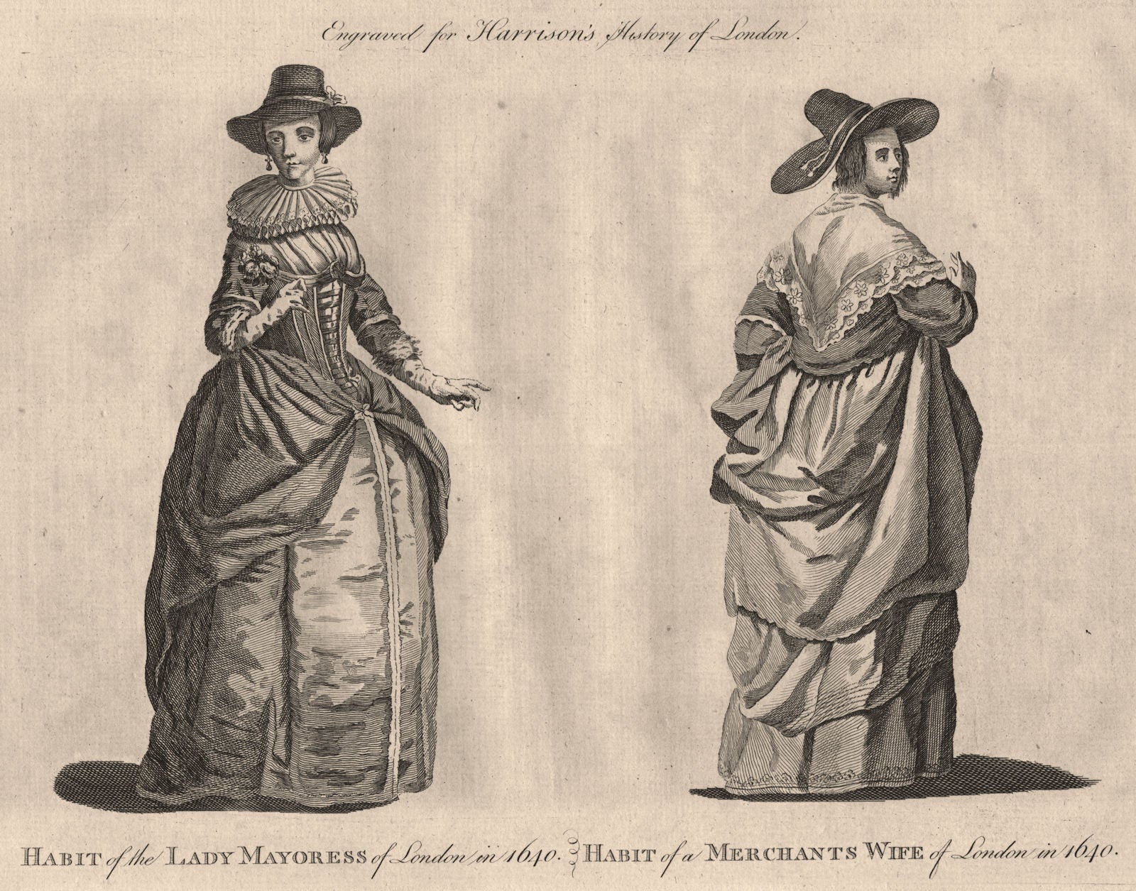 LONDON LADIES' COSTUME 1640 Lady Mayoress & Merchant's wife habit. HARRISON 1776